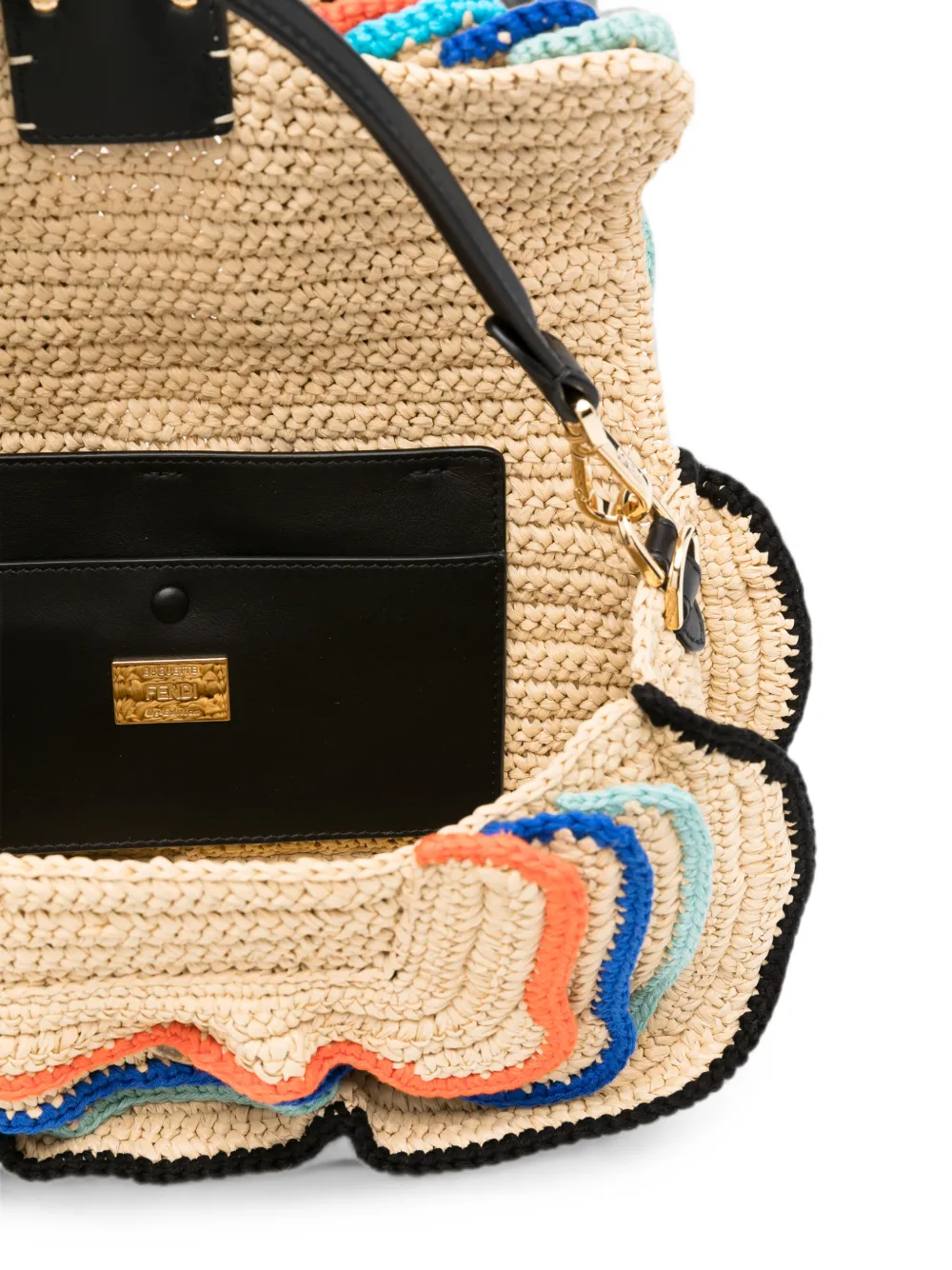 FENDI Baguette schoudertas met raffia-effect Beige