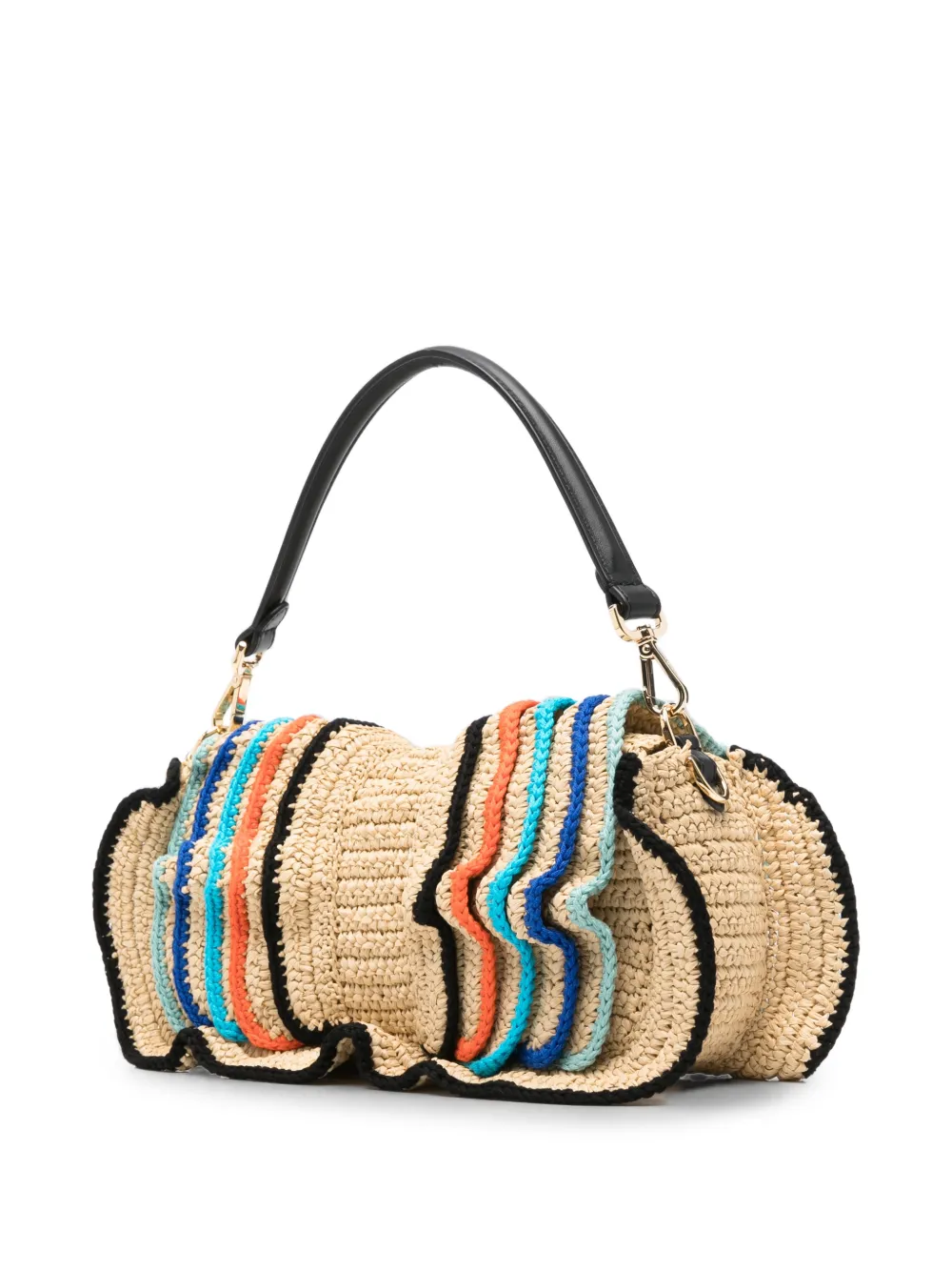 FENDI Baguette schoudertas met raffia-effect Beige