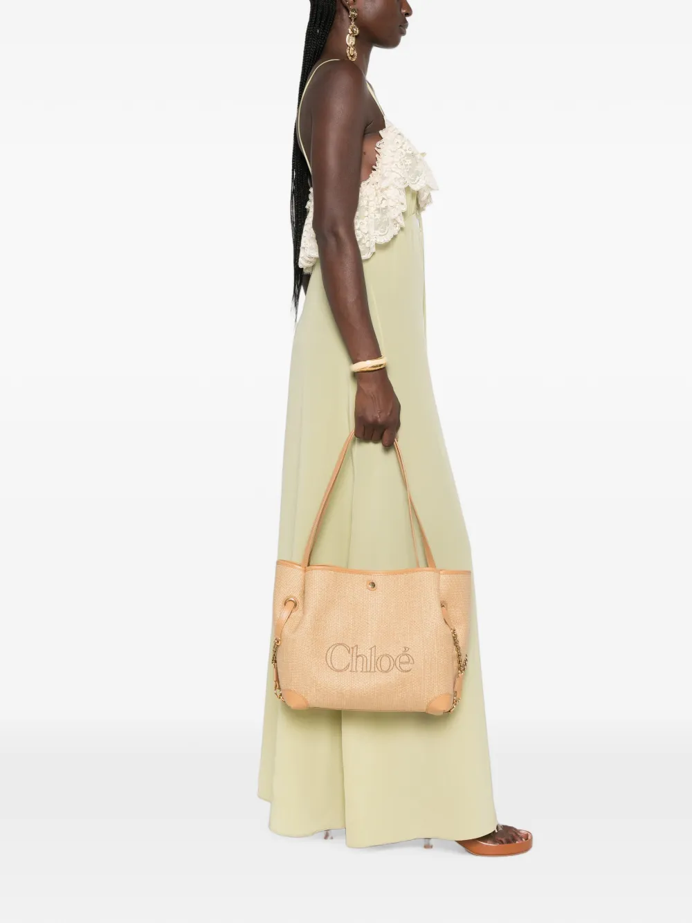 Chloé Clover shopper met raffia-effect vezels Beige