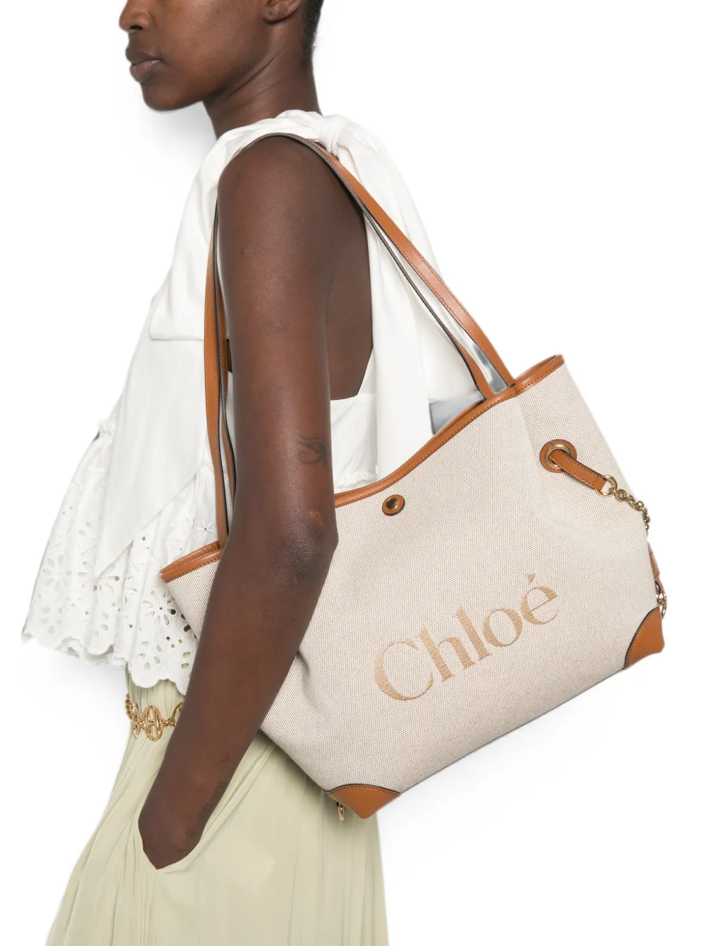 Chloé Clover canvas tas Beige