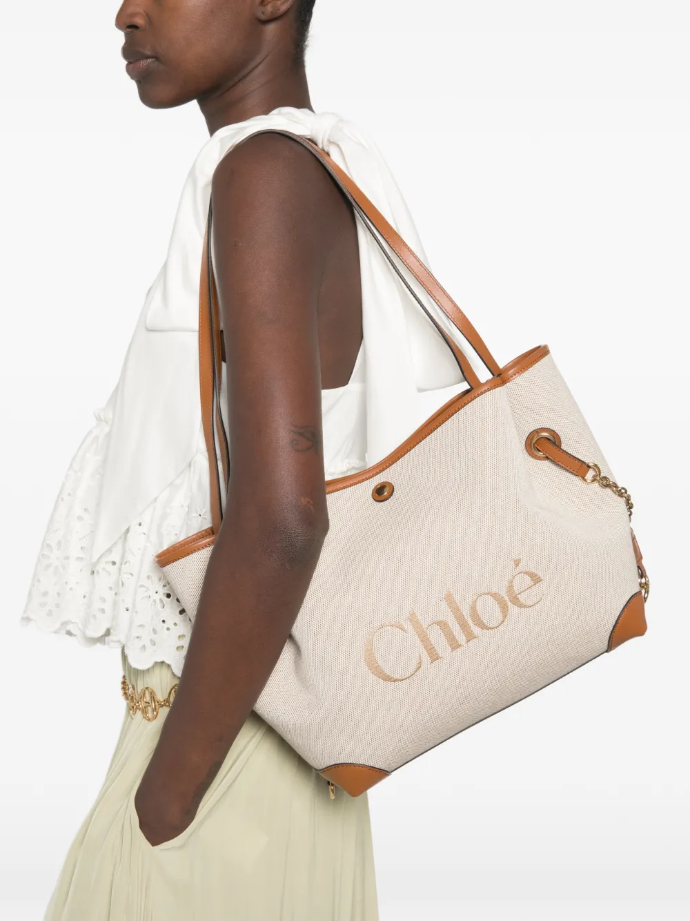 Chloé Chloé Clover Double Carry Bag In Canvas | Neutrals | FARFETCH