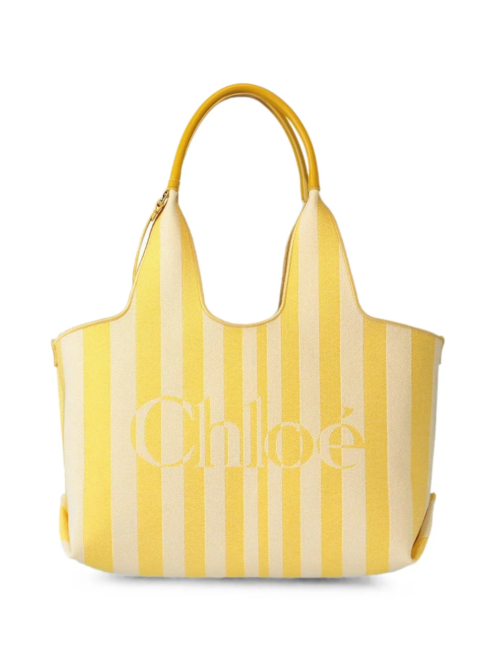 Chloé CHLOE STRIPY JACQUARD AND LEATHER TOTE BAG - 757 - RADIANT YELLOW
