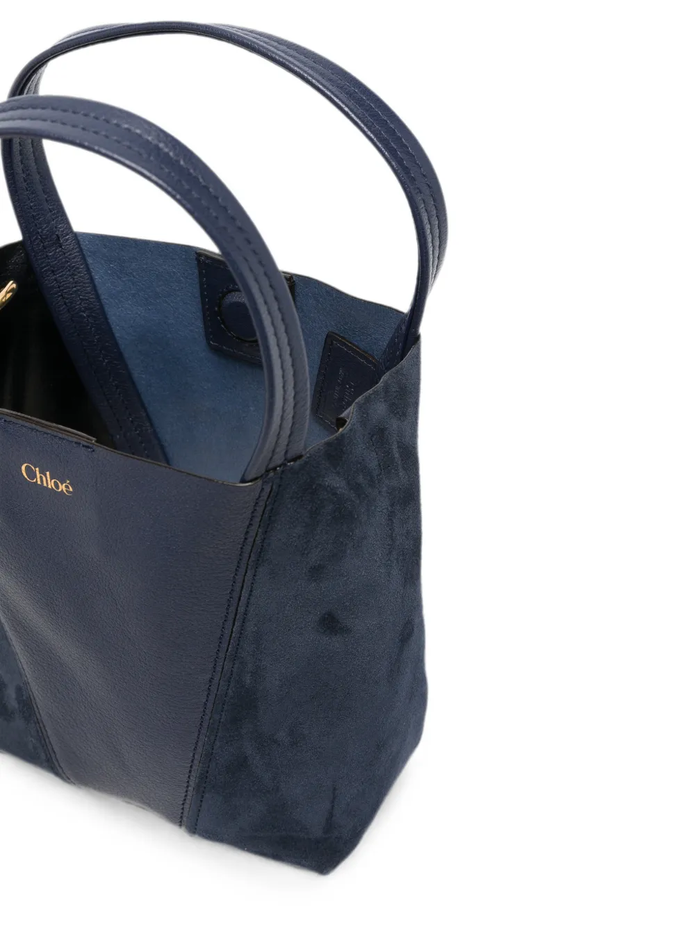 Chloé Small Chloé Spin Tote Bag in Grained & Suede Leather in Blue, view 5