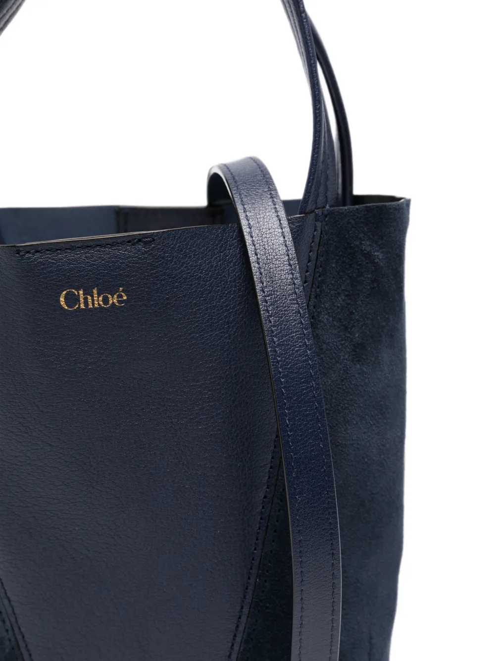Chloé Small Chloé Spin Tote Bag in Grained & Suede Leather in Blue, view 4