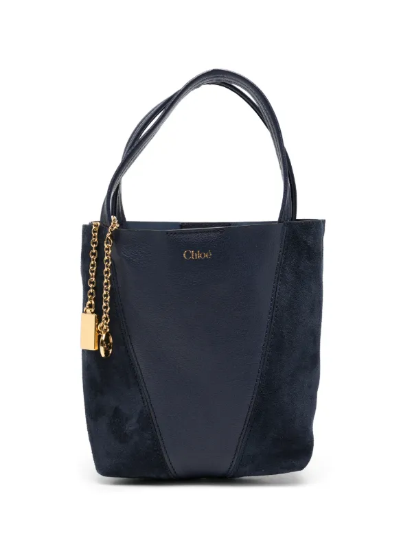 Chloé Small Chloé Spin Tote Bag in Grained & Suede Leather in Blue