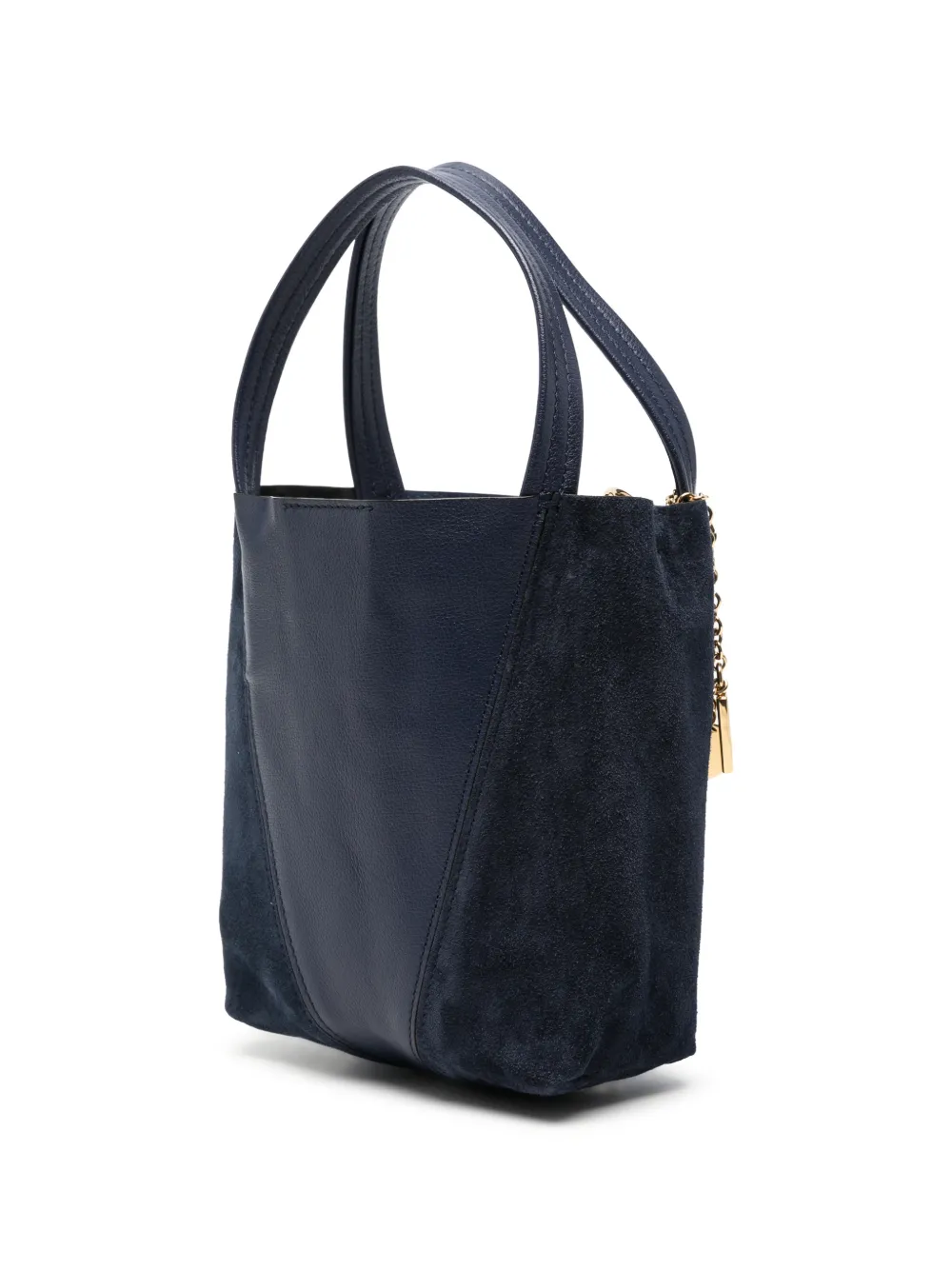 Chloé Small Chloé Spin Tote Bag in Grained & Suede Leather in Blue, view 3