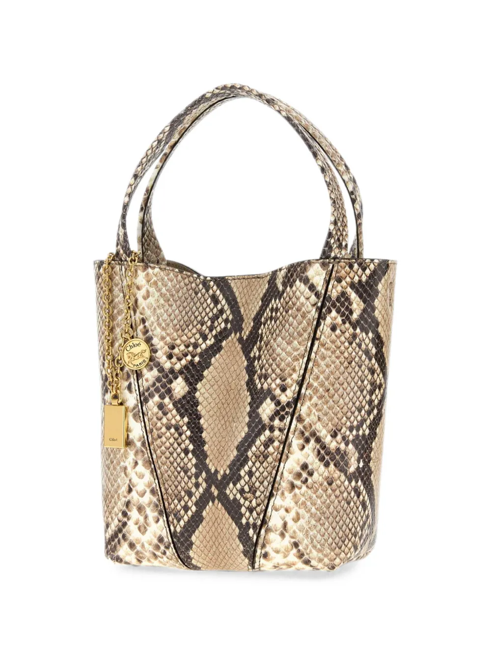 Chloé Kleine Spin leren shopper met slangen-print 24F DUSTY BEIGE