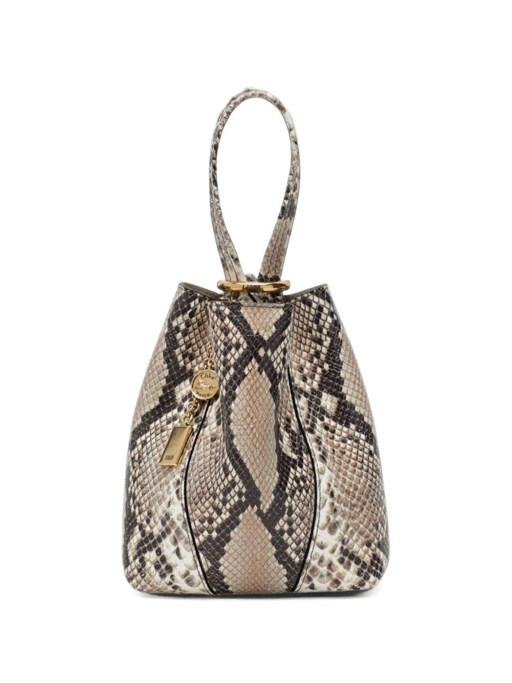 Chloé Kleine Spin shopper van leer met python-effect Beige
