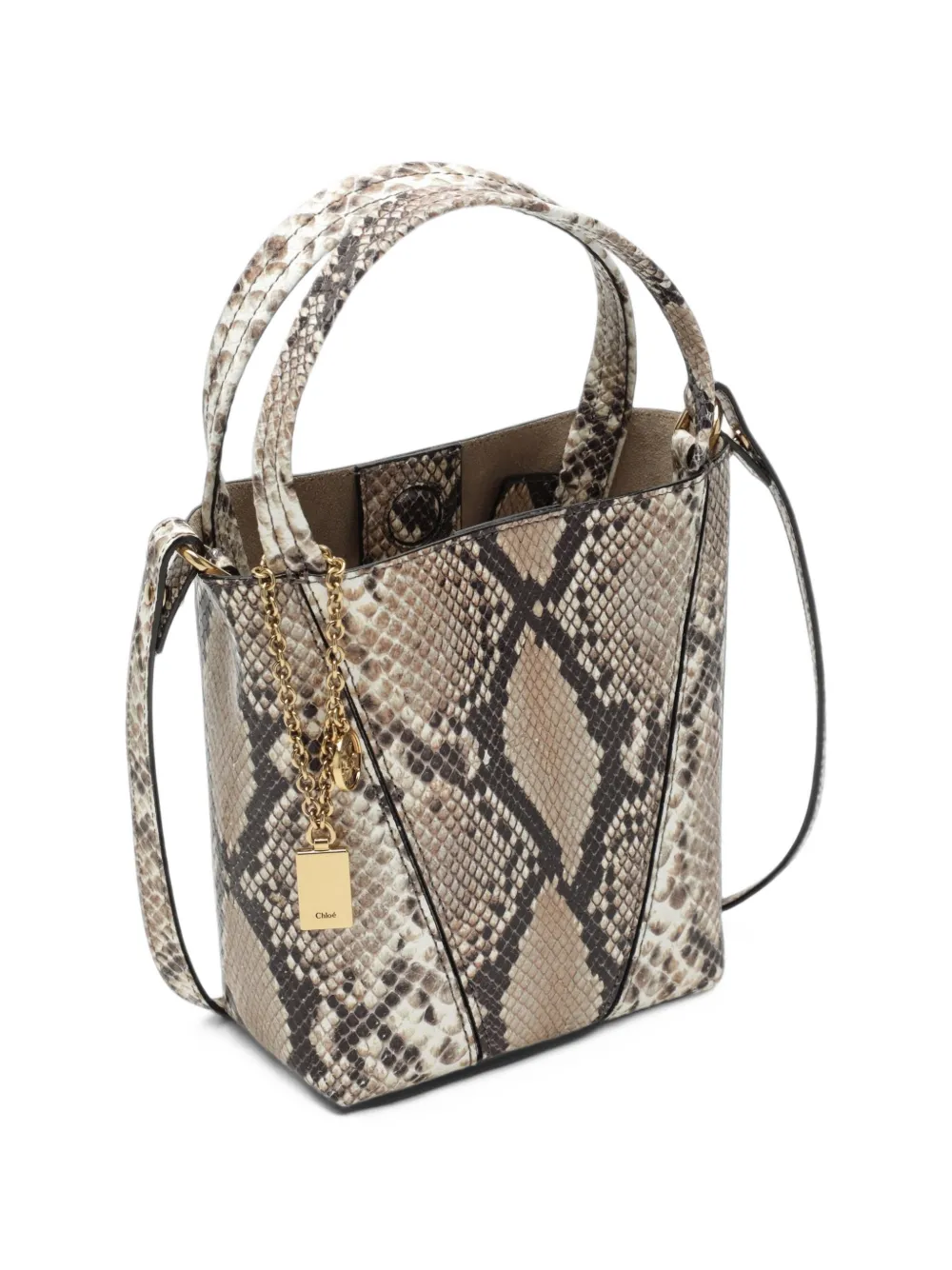 Chloé Kleine Spin shopper van leer met python-effect Beige