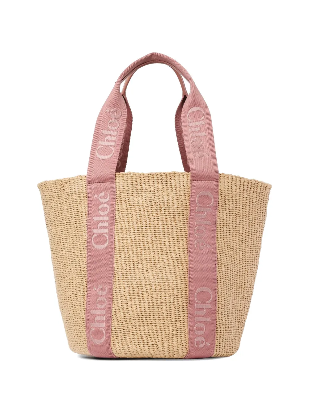 Chloé Grote Woody shopper met geborduurd logo Beige