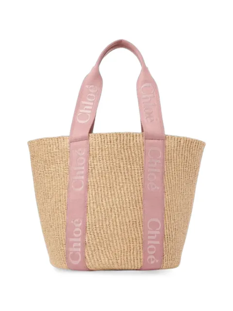 Chloé large Woody logo-embroidered tote bag