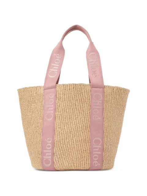 Chloé large Woody logo-embroidered tote bag