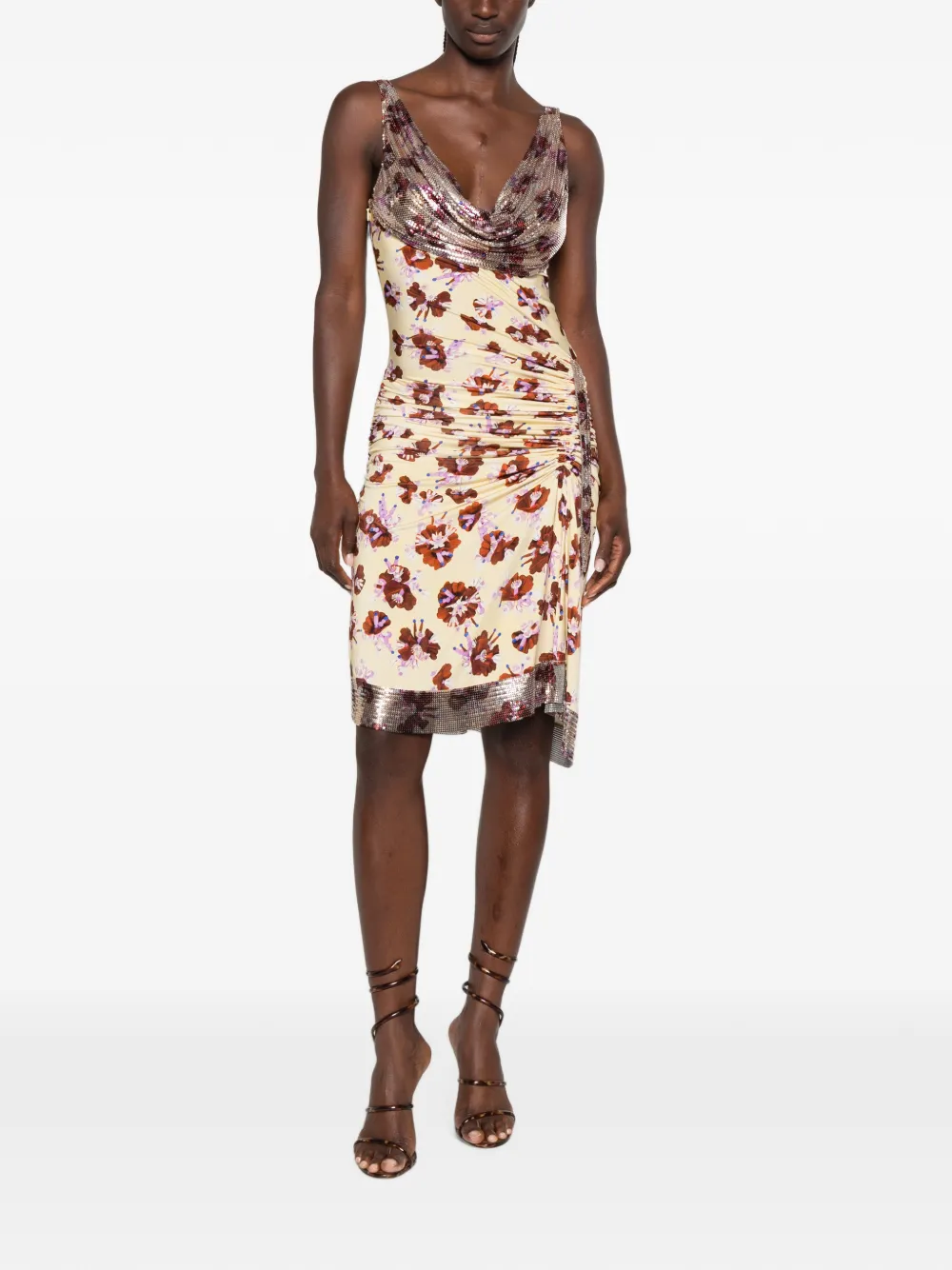 Rabanne Mini-jurk met bloemenprint Beige