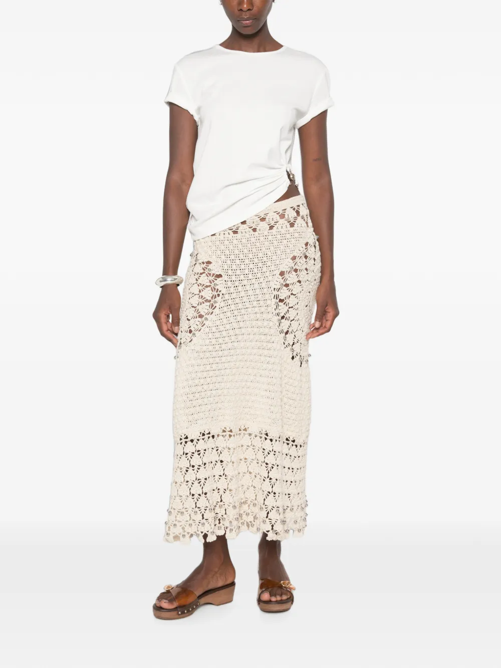 Rabanne Gehaakte midi-rok Beige