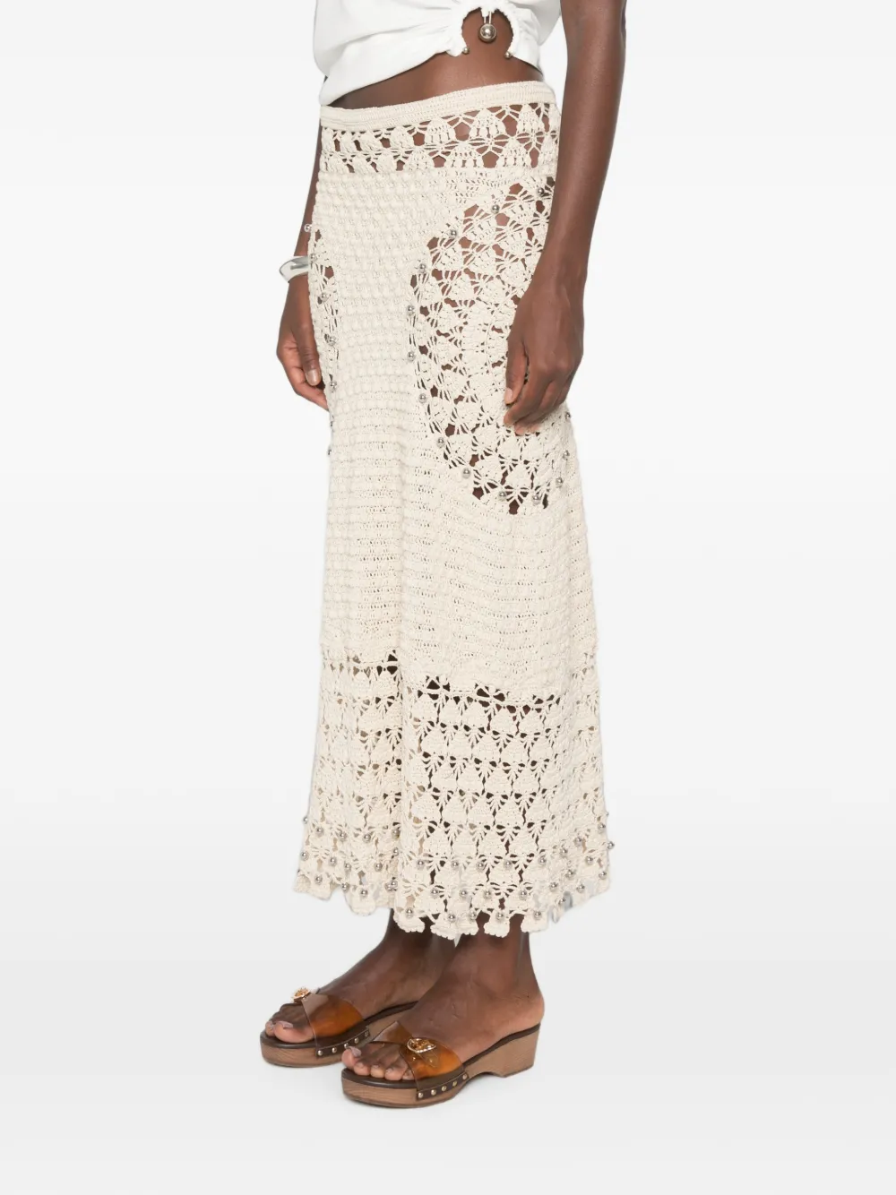 Rabanne Gehaakte midi-rok Beige