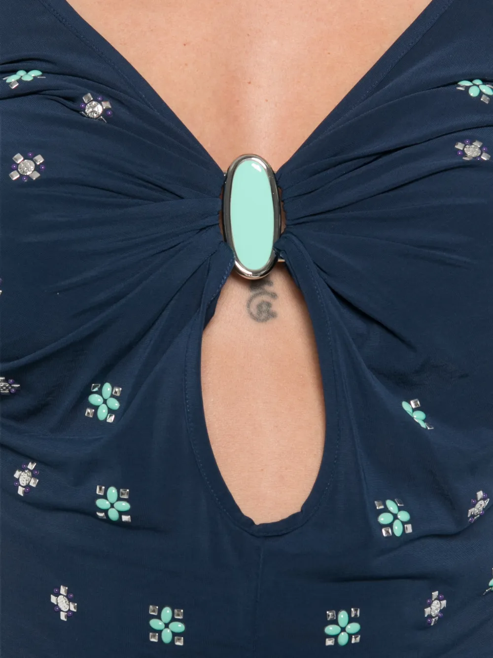 Rabanne T-shirt met sleutelgat en verfraaiing Blauw