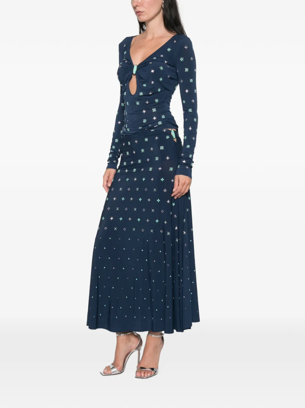Rabanne T-shirt met sleutelgat en verfraaiing Blauw