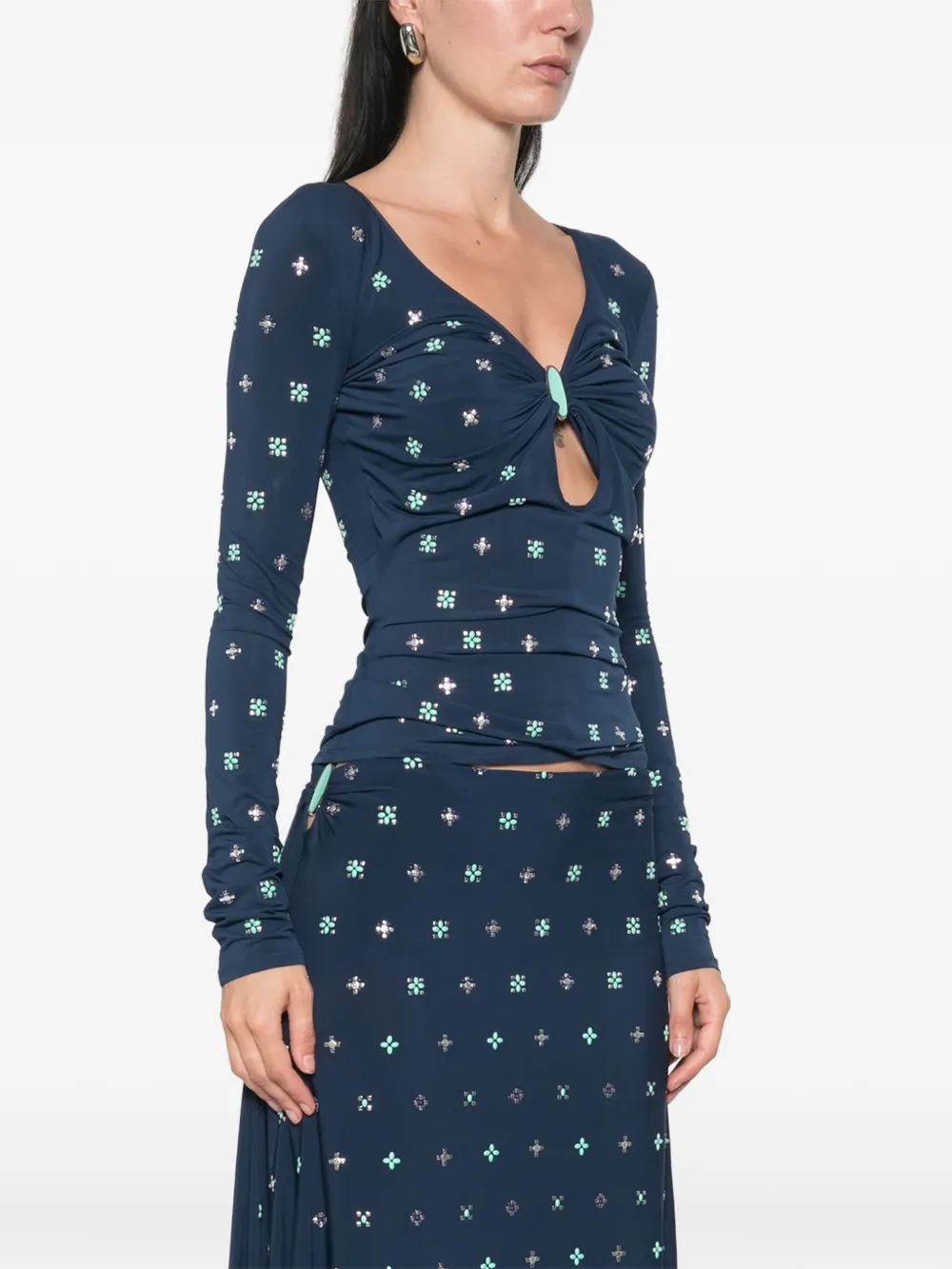Rabanne T-shirt met sleutelgat en verfraaiing Blauw