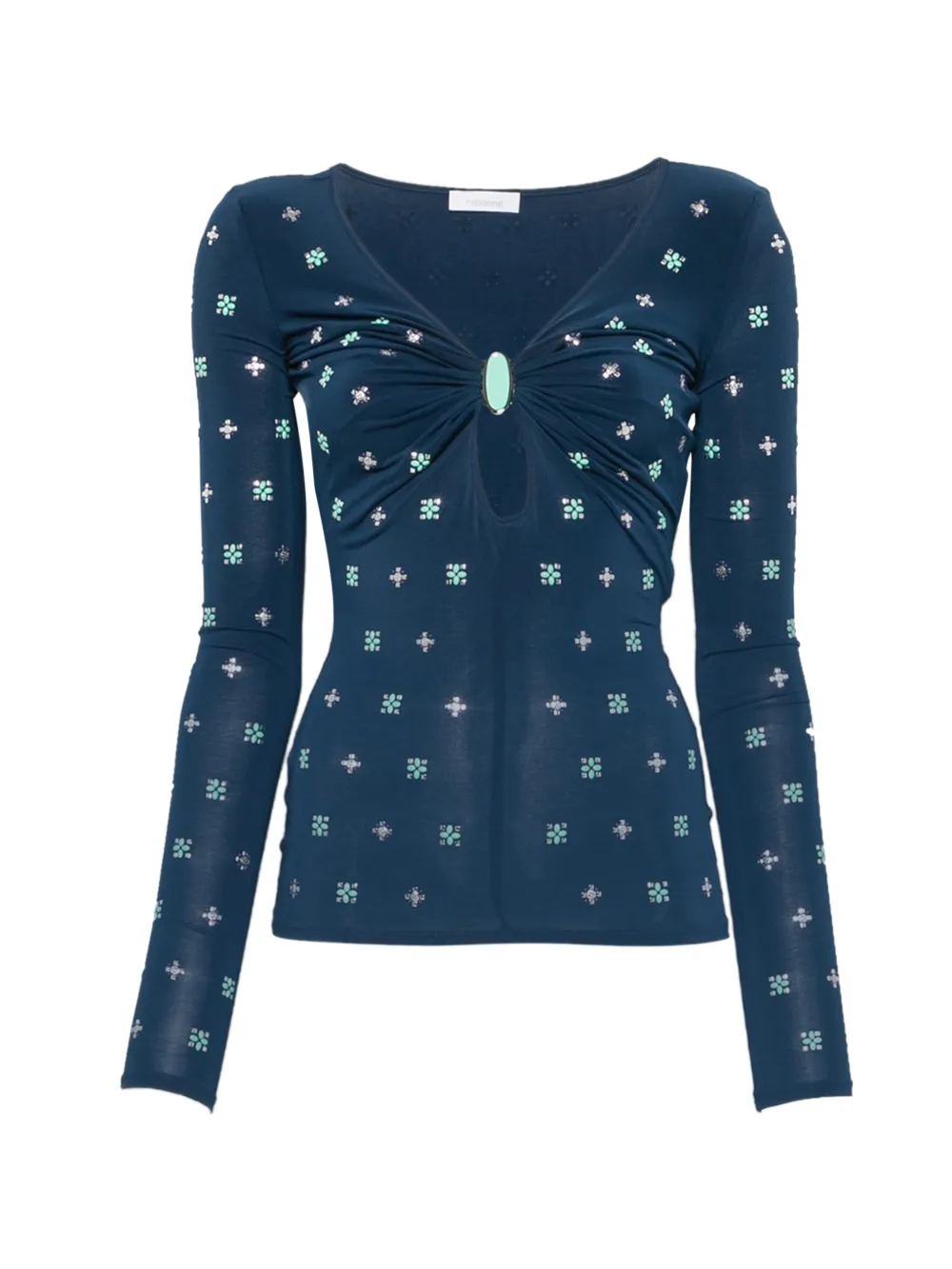 Rabanne embellished keyhole T-shirt - Blu