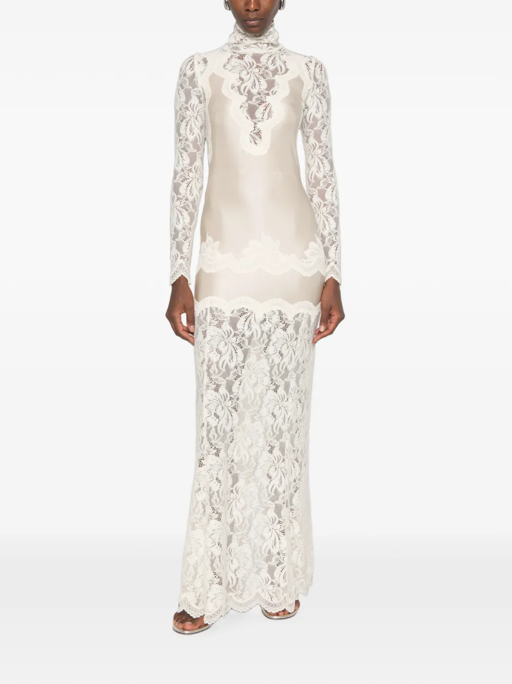 Rabanne Jersey maxi-jurk met kant Beige