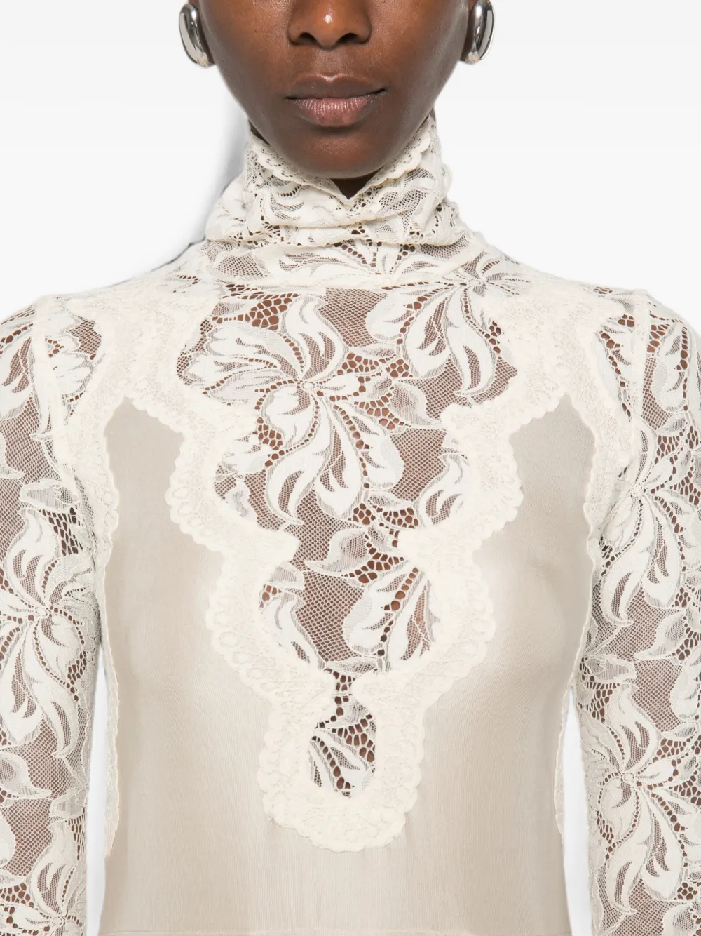 Rabanne Jersey maxi-jurk met kant Beige