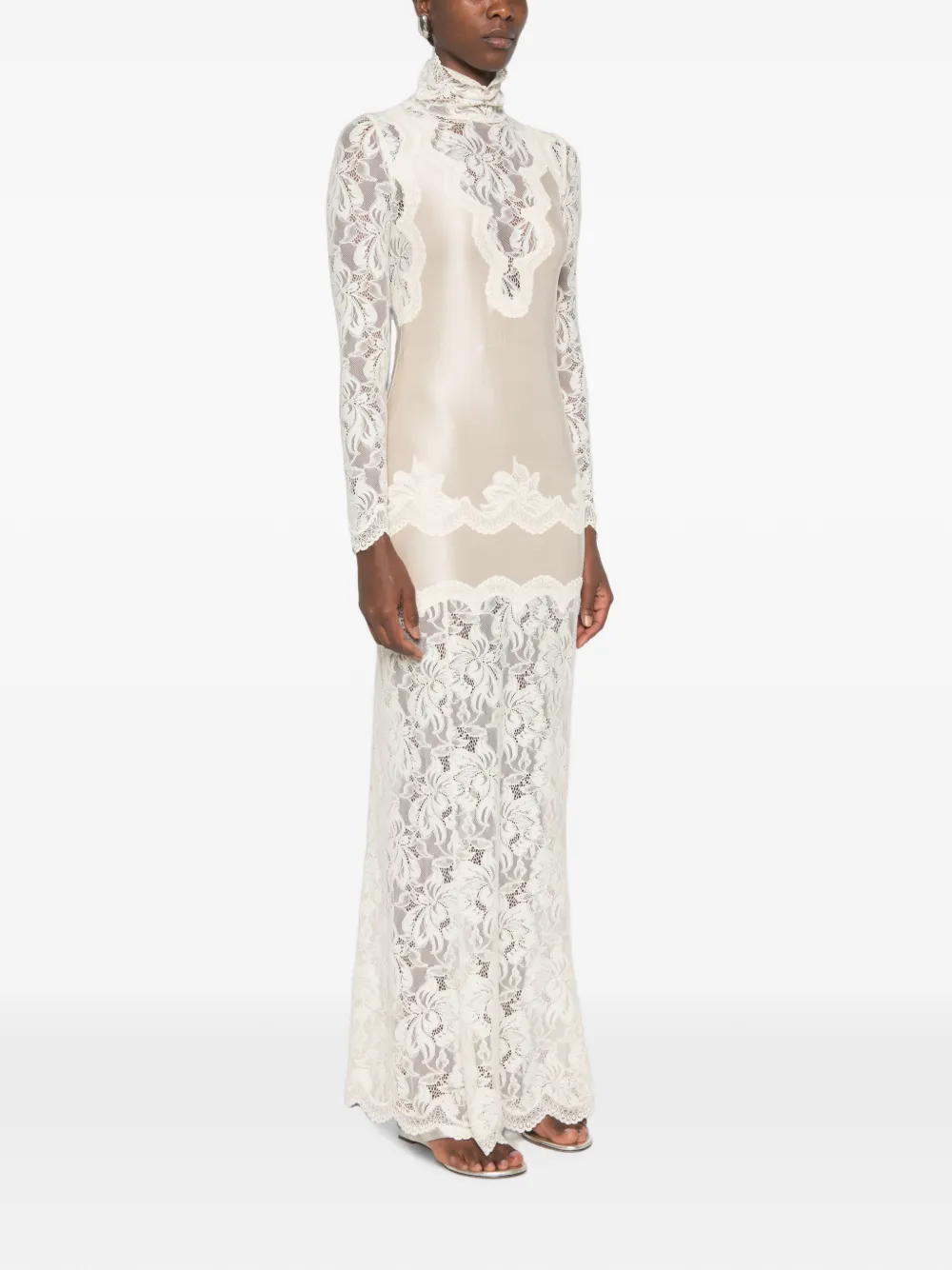 Rabanne Jersey maxi-jurk met kant Beige
