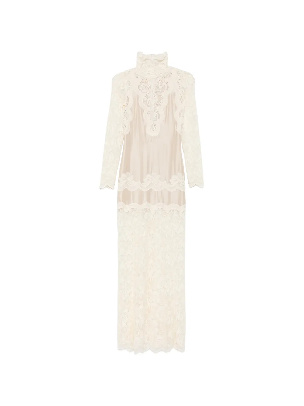 Rabanne lace-panelled long-sleeve maxi dress - Toni neutri