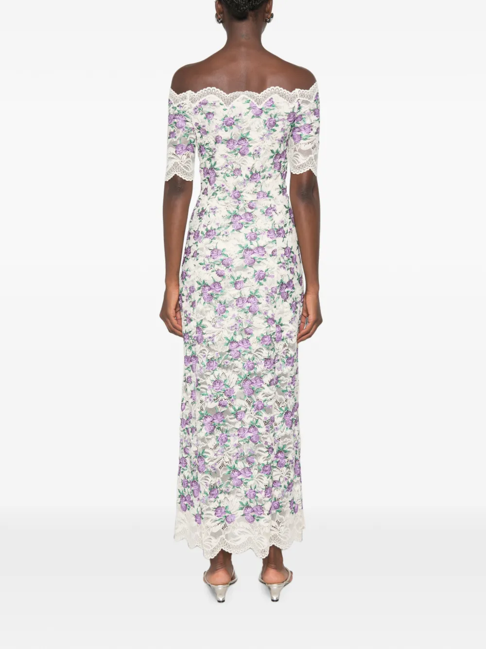Rabanne Midi-jurk met geborduurde bloemen en kant Beige