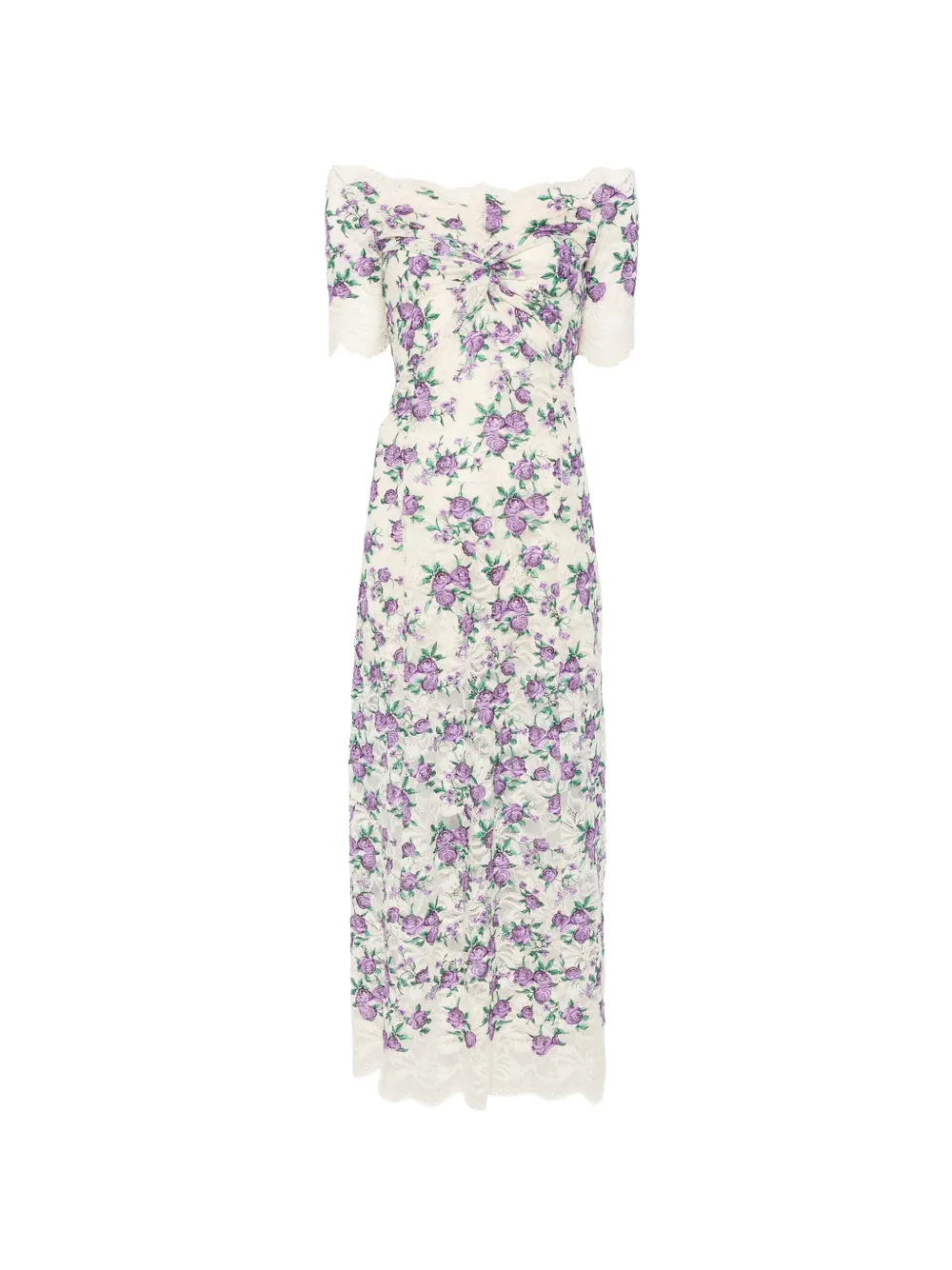 Rabanne floral-embroidered lace-texture midi dress - Nude