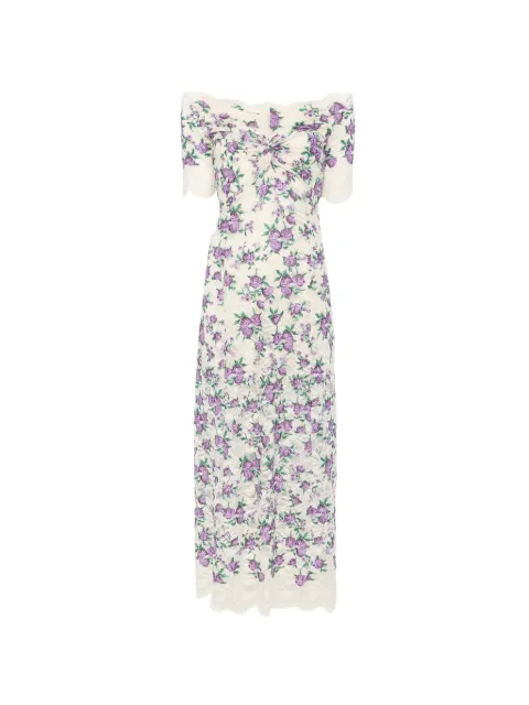Rabanne floral-embroidered lace-texture midi dress