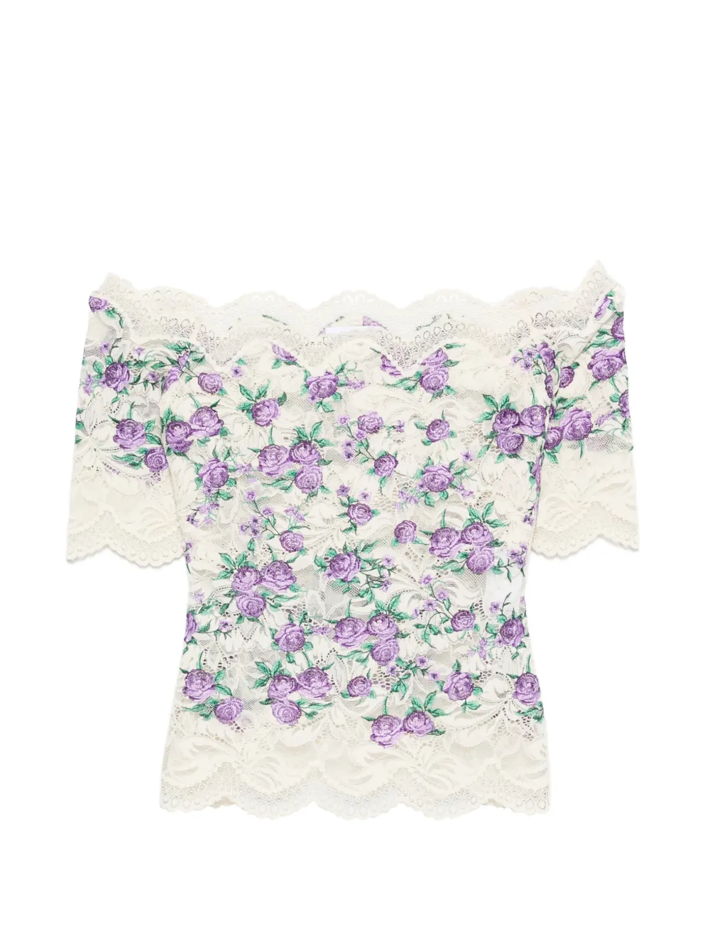 Rabanne embroidered lace-trim top - Neutrals