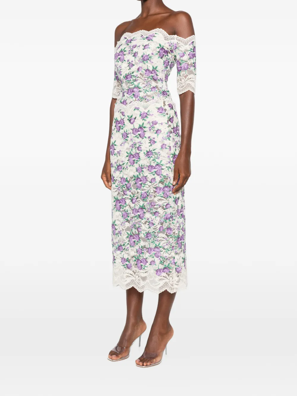 Rabanne Midi-rok met geborduurd kant Beige