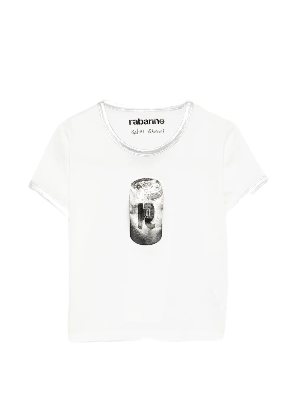 Rabanne graphic-print metallic-trim cropped T-shirt - Bianco