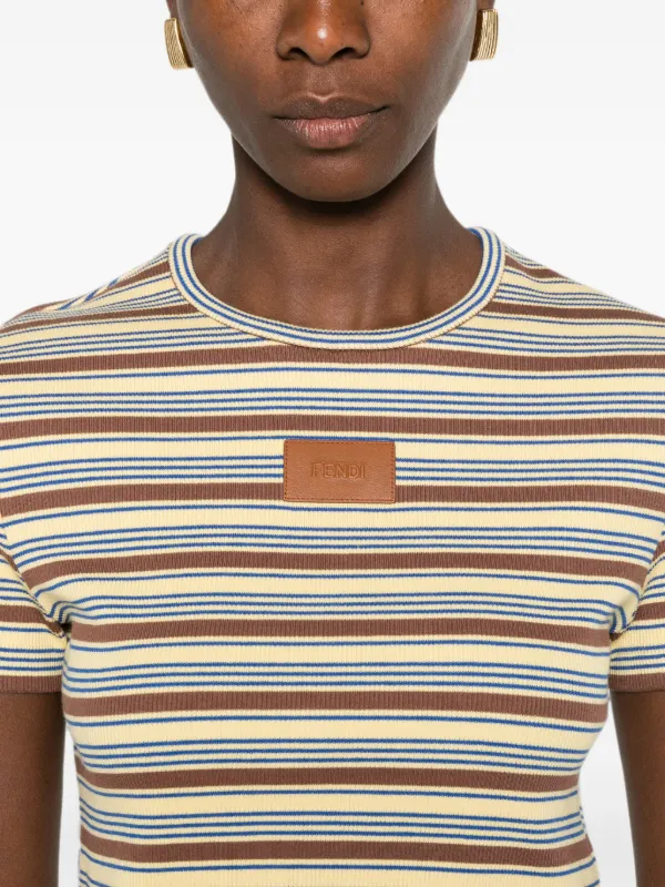 【超美品】FENDI Jeans ストライプ Tシャツ FENDI logo-patch horizontal-stripe T-shirt | Yellow | FARFETCH