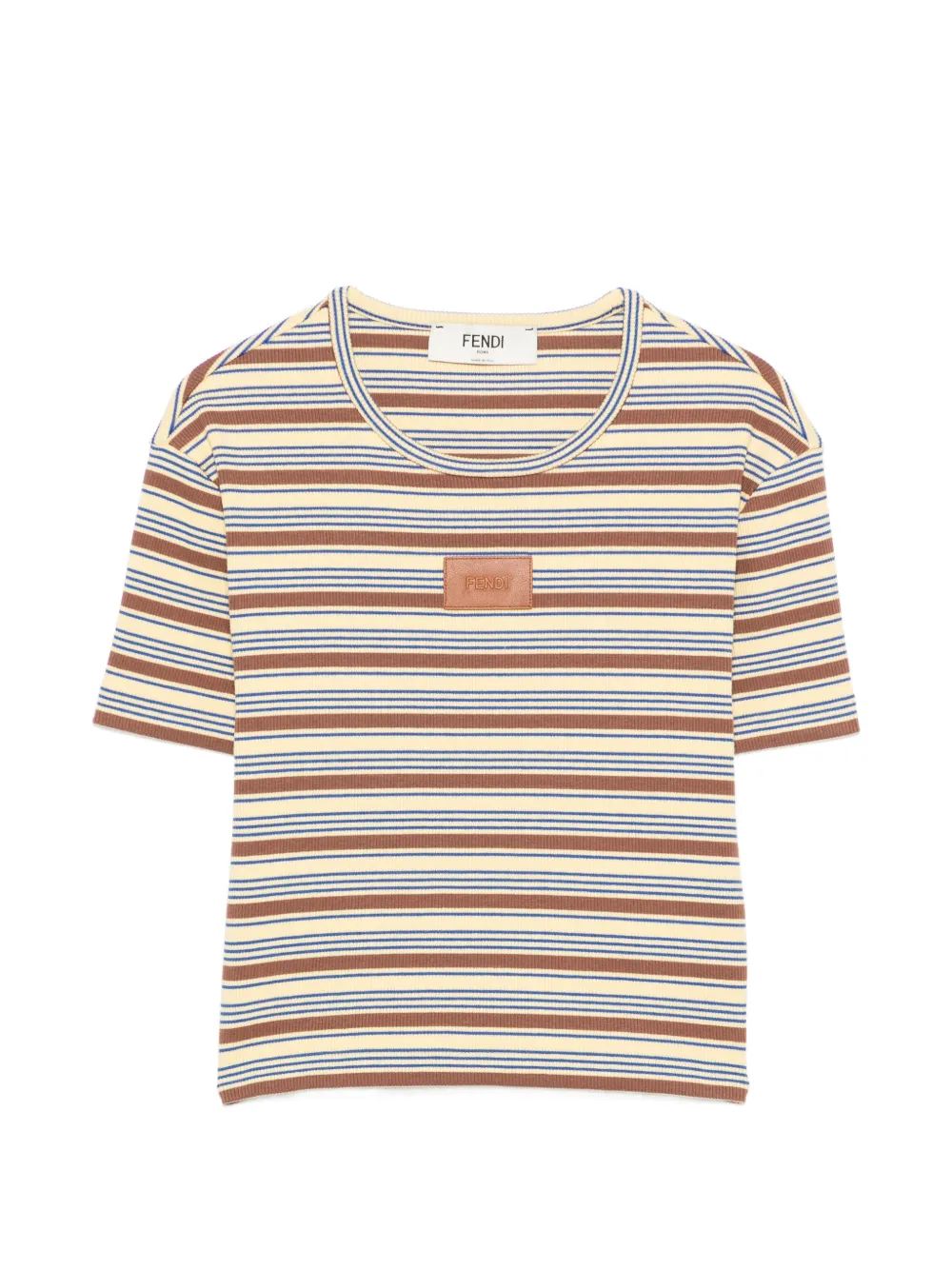 FENDI striped logo-patch T-shirt - Gelb