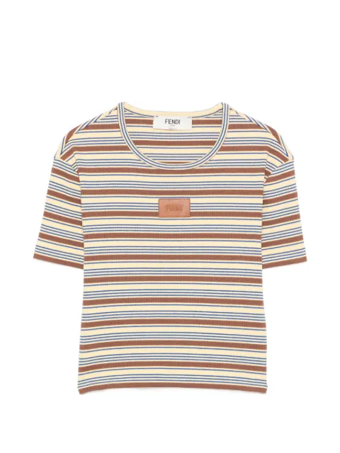FENDI striped logo-patch T-shirt