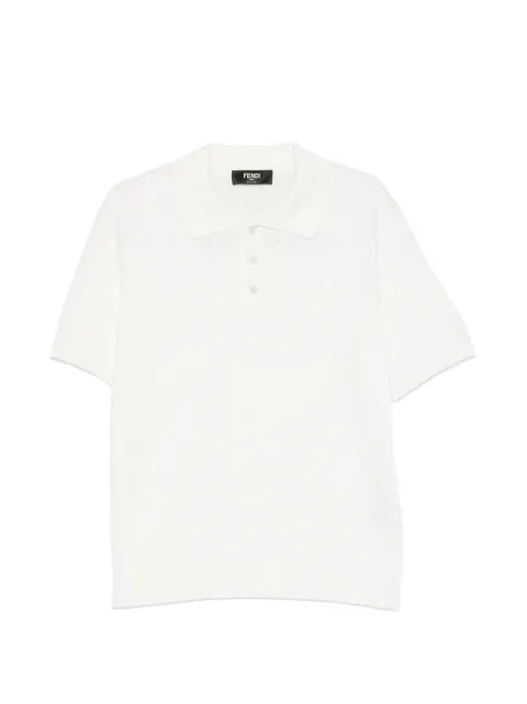 FENDI white cotton and viscose tricot polo shirt