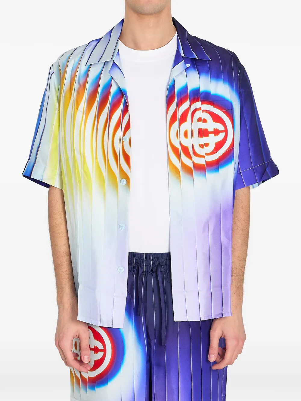 Casablanca Shockwave Short-sleeve Silk Shirt In Blue