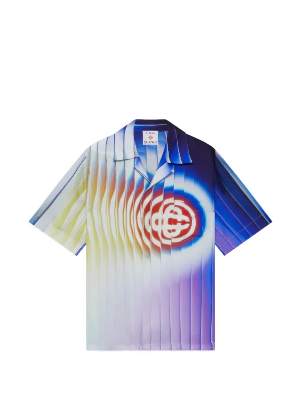 Casablanca Shockwave Short Sleeve Silk Shirt in Blue