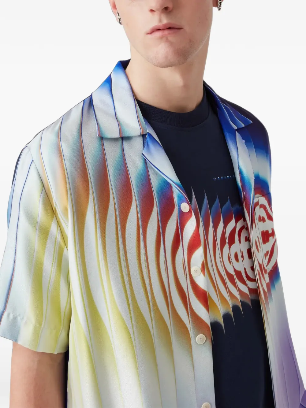 Casablanca Shockwave Short Sleeve Silk Shirt in Blue, view 5
