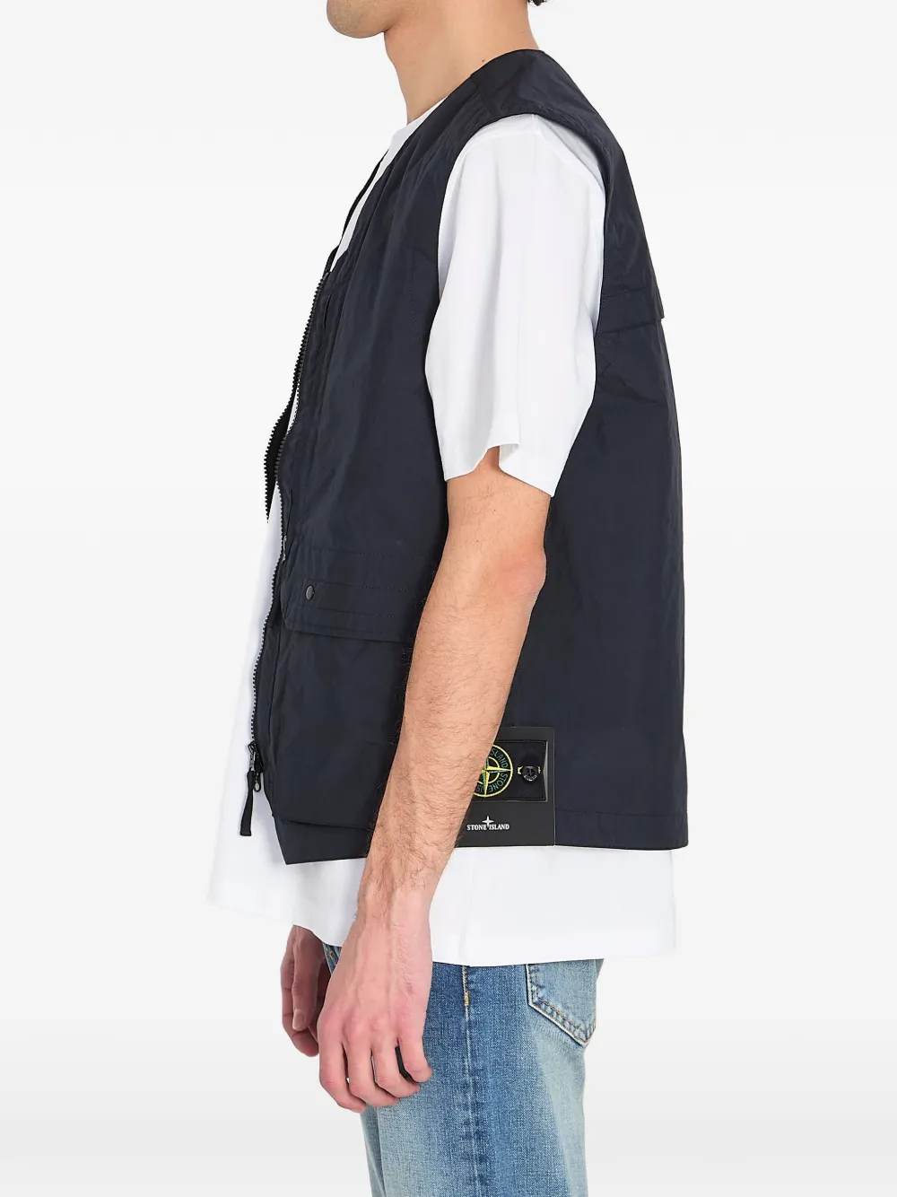 Stone Island G100005 metalen lamina poly ripstop spencer Blauw
