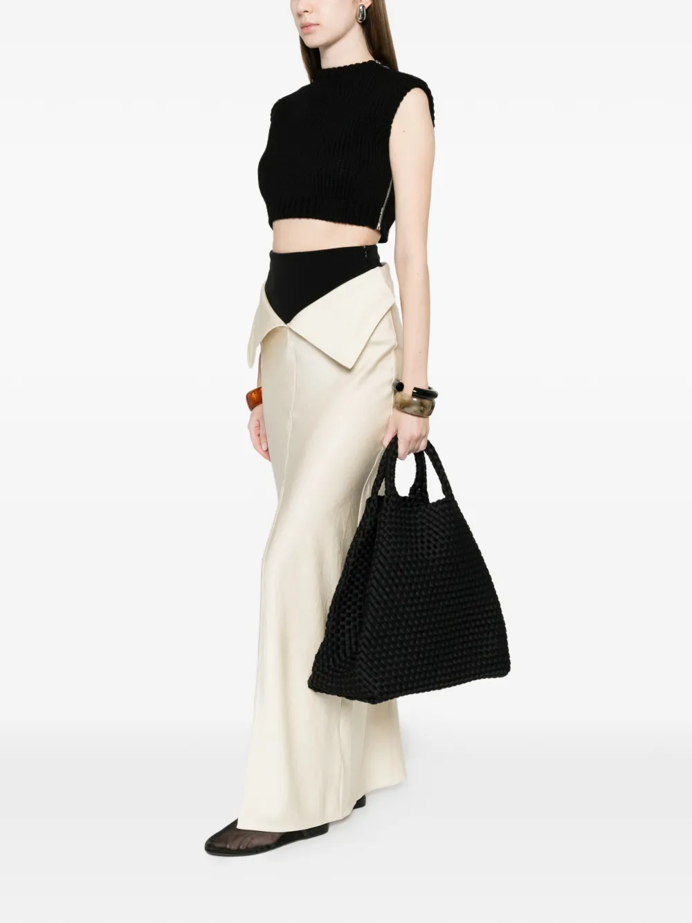  Marrea Large Woven Handle Tote Bag - Black 