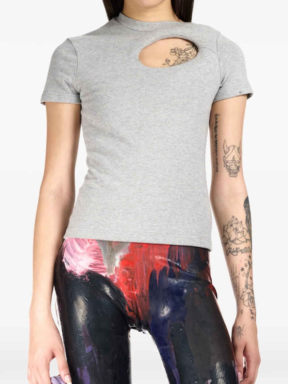Ottolinger T-shirt met uitgesneden details en korte mouwen Grijs