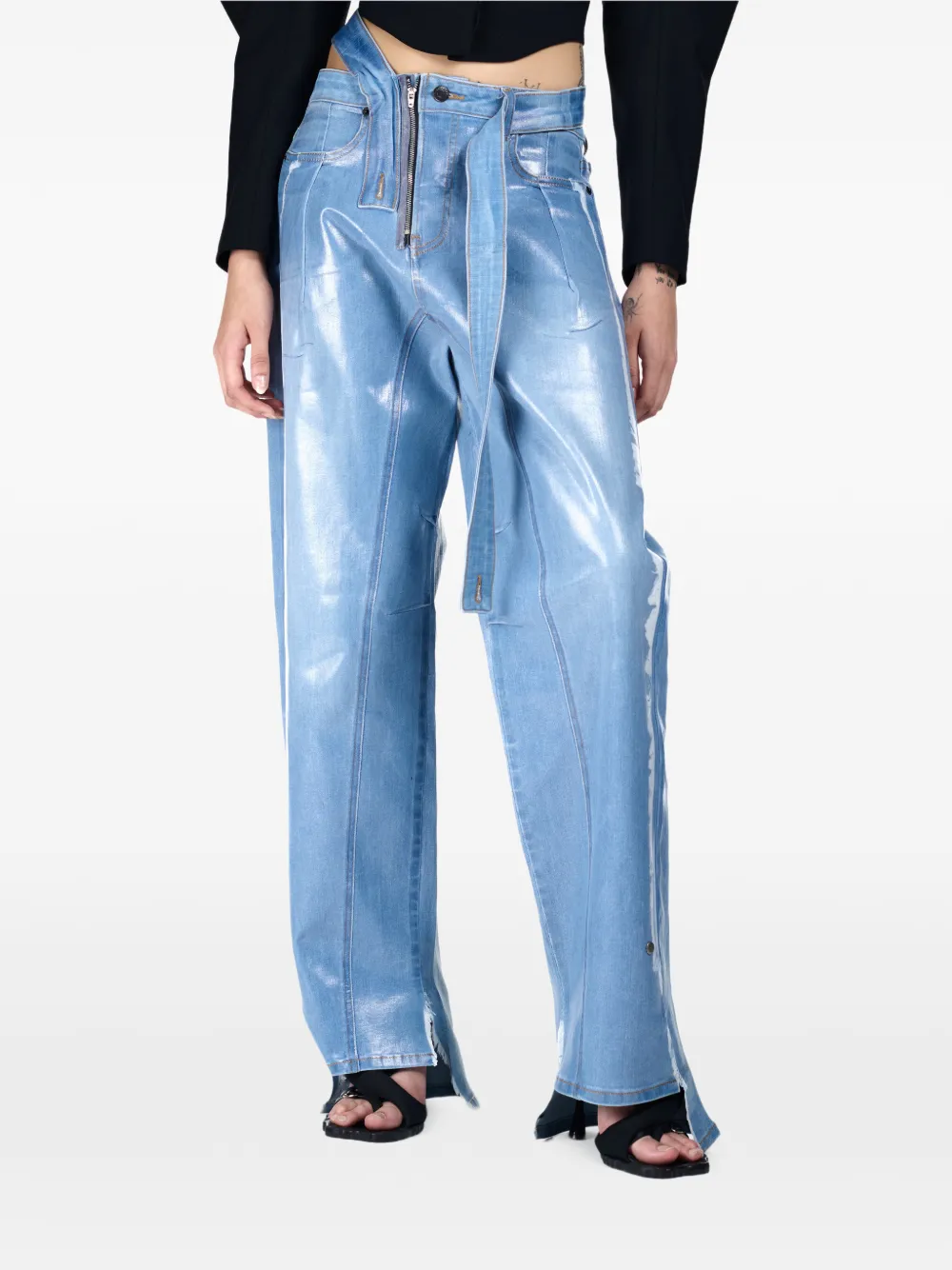 Ottolinger Gerafelde jeans met metallic-effect Blauw