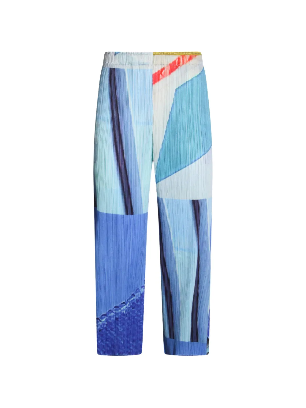 Pleats Please Issey Miyake City Collage printed pleated trousers - Blau