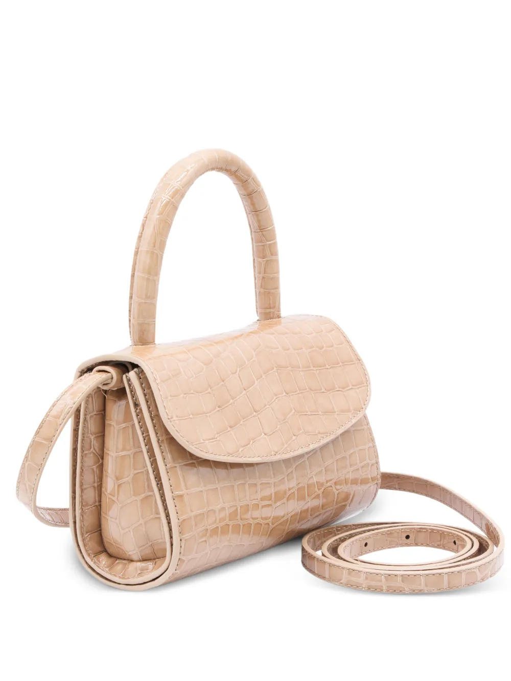 BY FAR Mini 2.0 shopper met krokodillen-reliëf Beige
