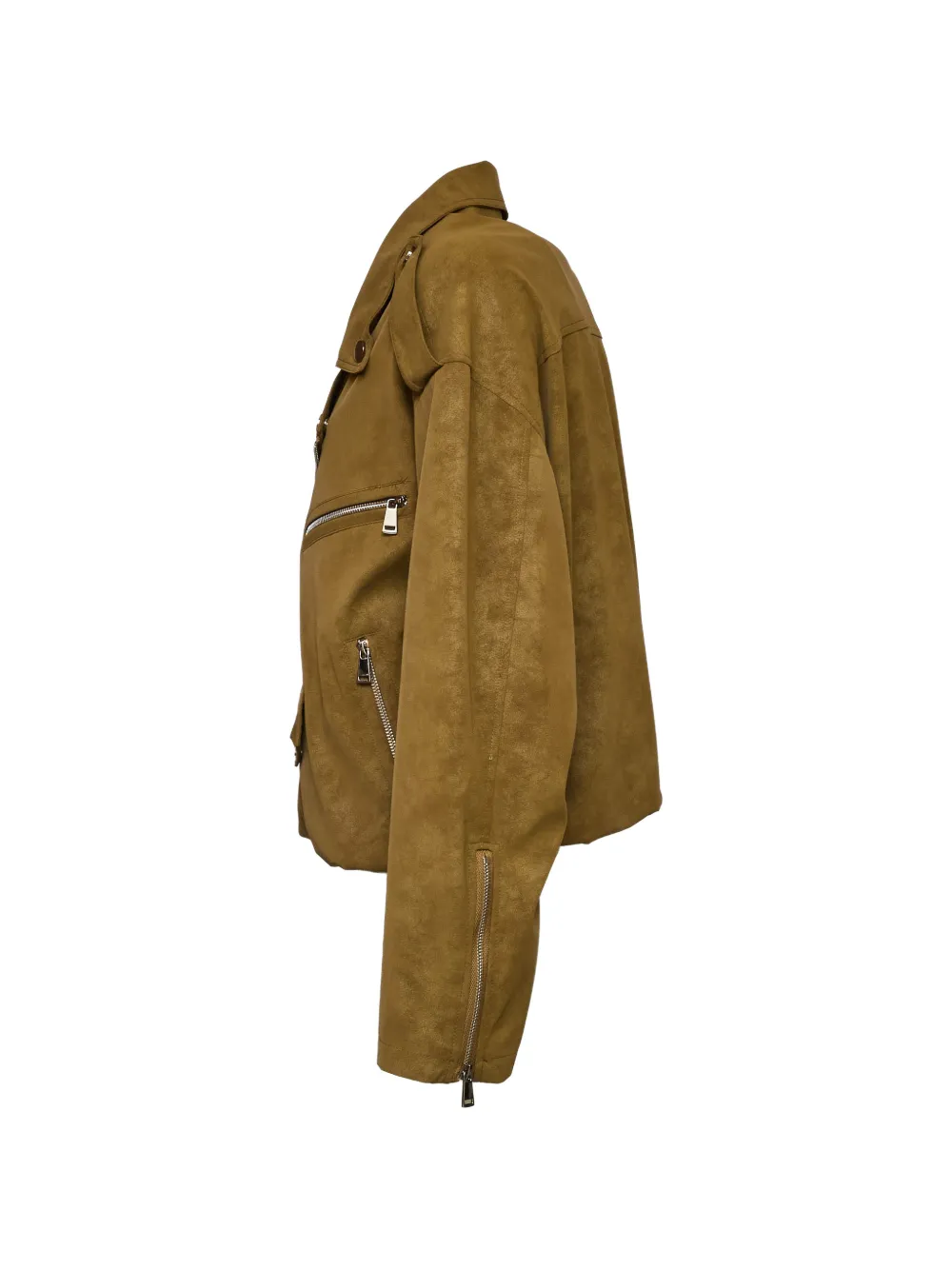  Sword Zip-up Biker Jacket - Brown 