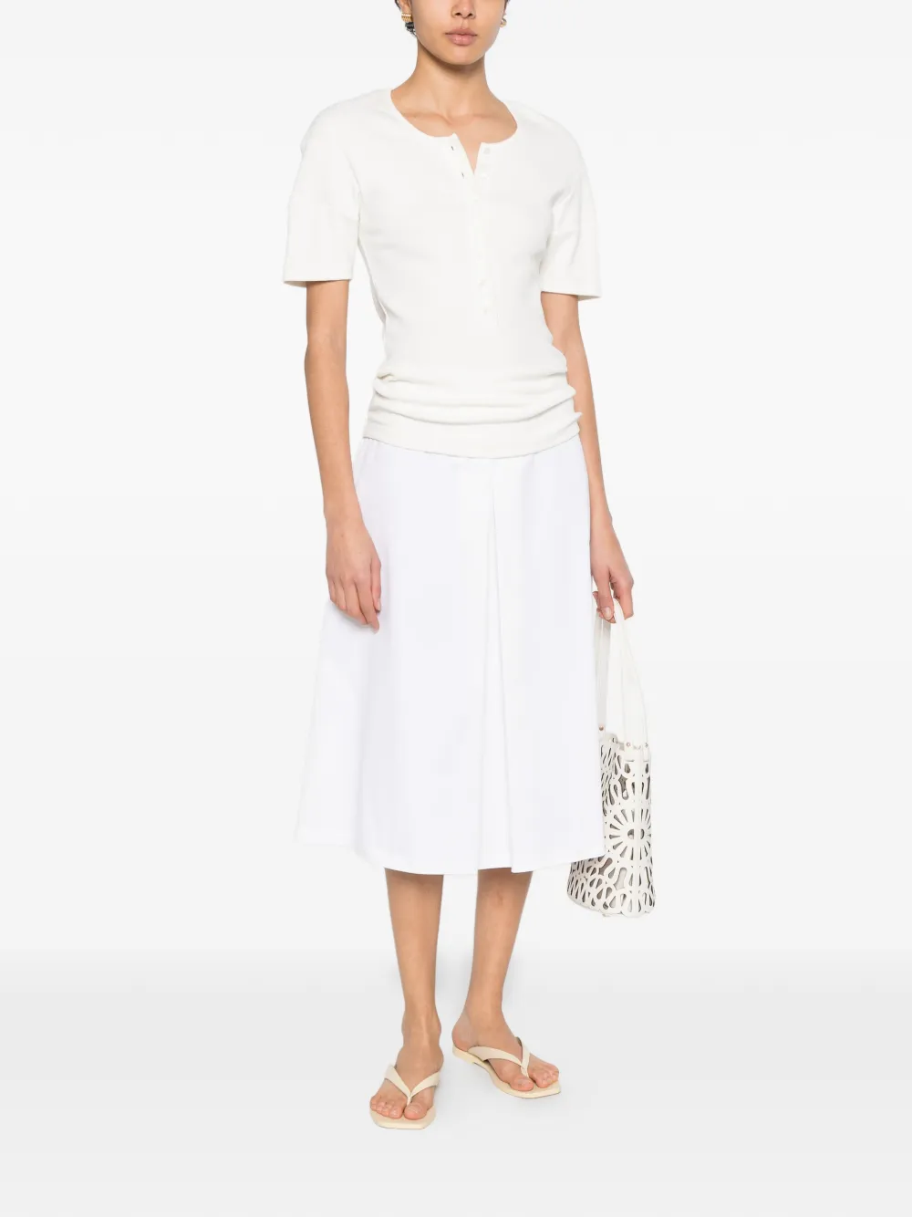  Alpha Studio Side-zip Midi A-line Skirt - White 