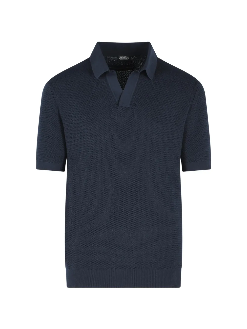 Zegna Ribbed Open-collar T-shirt In Blue