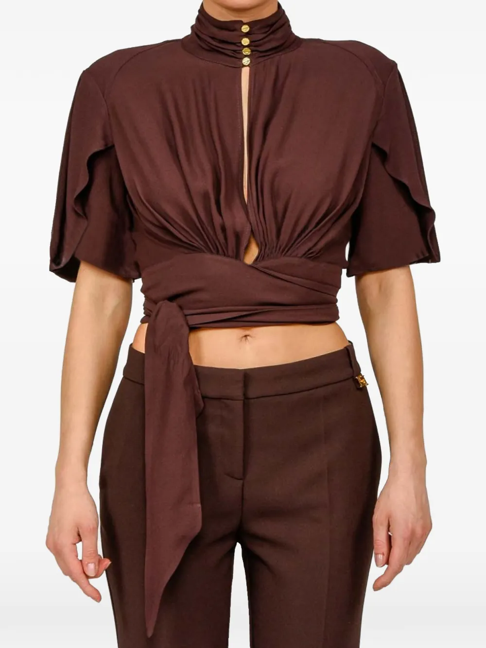 Elisabetta Franchi button-neck top - Marrone